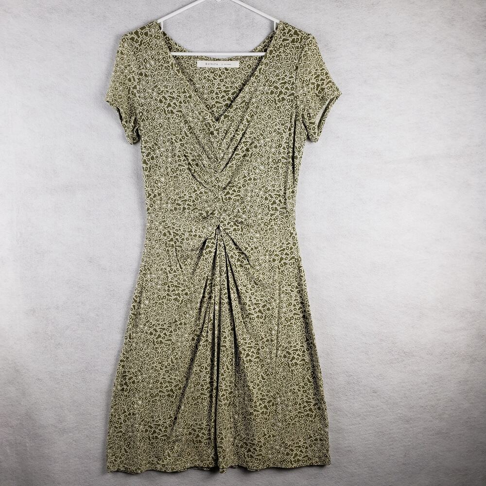 Athleta Women's S Scrunch Front Mini Dress Green Triangle Microfloral Pattern
